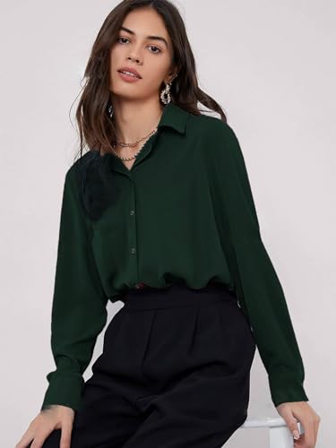 Image of GRECIILOOKS Women's Oversized Fit Rayon Crop Top Shirt | Comfortable Rich Korean Button Down | Workwear Top for Office & Casual Outfit