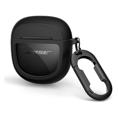SURITCH Protective Case for Bose QuietComfort Earbuds II 2022 / QuietComfort Ultra 2023, Shockproof Case Cover for Bose QC ii 2 Charging Case Accessories with Carabiner, Black Cover