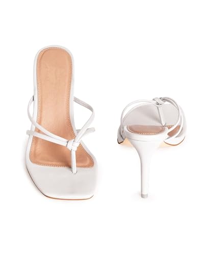 Image of Coutgo Womens Heeled Sandals Strappy Square Toe Flip Flops Fashion Thong Slip on Stiletto Sandals