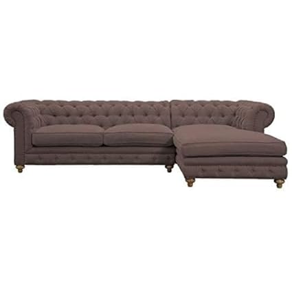 SHINE WOOD ART L Shaped Corner Chesterfield 5 Seater Sofa for Living Room Brown (Right Hand Side)
