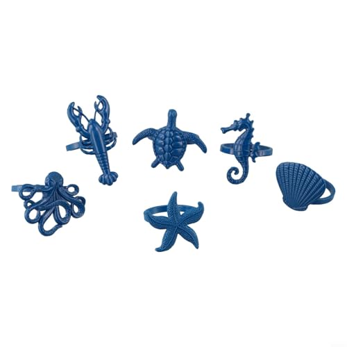 Lot de 6 ronds de serviette en métal, ensemble de salle à manger à thème avec créatures marines, fournitures de mariage et de fête côtière, vaisselle de maison de plage pour décoration d'intérieur