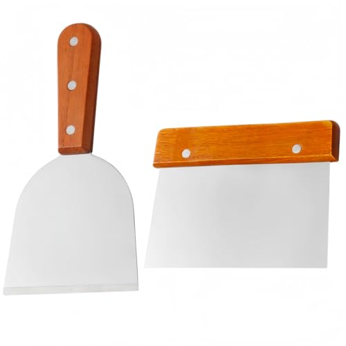 SHSHbuy Griddle Scraper,2Pcs Stainless Steel Dough Cutters with Handle,BBQ Scraper Pizza Bread Scraper Tool for Dough Scrappers Tool Cake Dough Baking Pasta Cutters,Dishwasher Safe