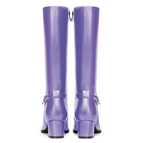 WAYDERNS Women's Round Toe Ankle Strap Matte Zip Chunky Low Heel Knee High Boots 2 Inch4