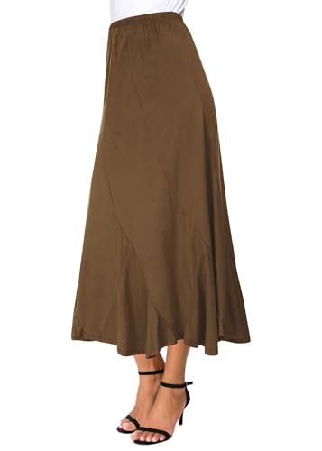 Urban CoCo Women's Faux Suede Elastic Waist Midi Long Skirt A Line Women Flowy Fall Winter Skirts