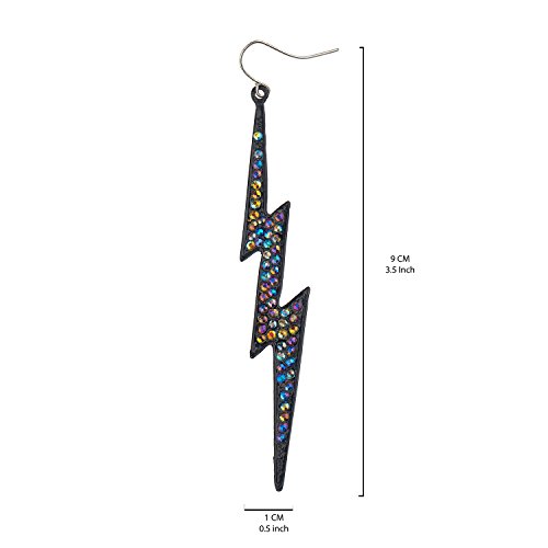 Lux Accessories Rainbow Pave Crystal Lightning Bolt Black Dangle Earrings4