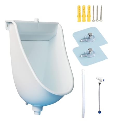 Urinal plástico simple para hombres, urinales temporales al aire libre para adultos y niños, color blanco, para baños públicos y privados, urinal masculino mural sin agua con válvula de descarga y manguera miniatura 1