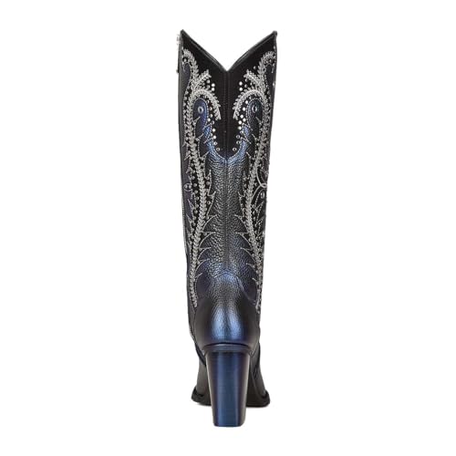 Image of Cuadra Women's Tall Western Boot Leather Blue Side Zipper | 4I09RS