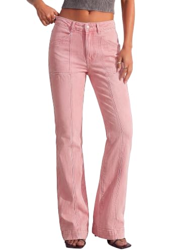 BTFBM Straight Leg Jeans for Women Stretchy Curve Appeal Pants Pink - image 6