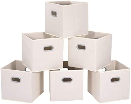 MaidMAX Storage Bins 12x12x12, for Home Organization and Storage, Toy Storage Cube, Closet Organizers and Storage, with Dual Plastic Handles, Beige, Set of 6
