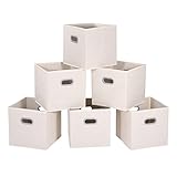 MaidMAX Cloth Storage Bins Cubes Baskets Containers with Dual Plastic Handles for Home Closet Bedroom Drawers Organizers, Foldable, Beige, 12×12×12″, Set of 6