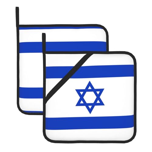 HJFCZH Sottopentola quadrati con stampa di bandiera israeliana per cucina, resistenti al calore, resistenti al calore, spessi sottopentola con passanti per appenderli, protezioni per piatti da forno e