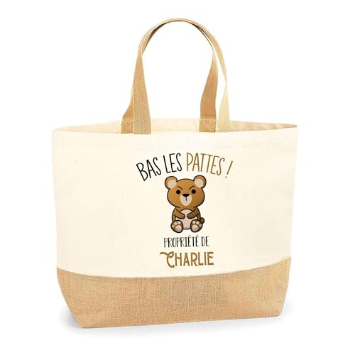 Sac en jute et coton Ours Planetee pour vos journées de plage et courses au marché