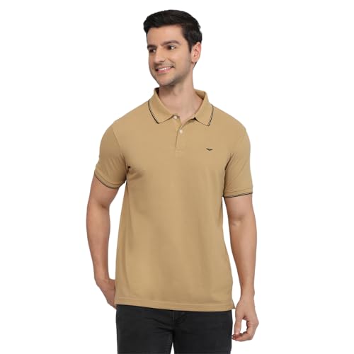 Image of Park Avenue Men Slim Fit Solid Pattern Cotton Polyester Blend Half Sleeve Polo Neck Casual T-Shirt