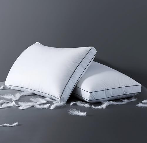 ELNIDO QUEEN Goose Feather Down Pillows King Size Set of 2,Luxury Hotel Collection Bed Pillows for Sleeping, Down Surrounded Pillows 2 Pack, Soft & Fluffy for Side, Back Sleepers 20x36 in