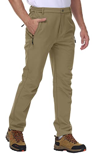 Rdruko Men's Winter Snow Pants Fleece Waterproof Windproof Ski Hiking Outdoor Athletic Softshell(Khaki, Us 34) #TOP3