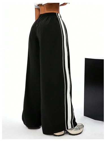 Floerns Women's Elastic Waist Side Striped Track Pants Baggy Wide Leg Hip Hop Pants3