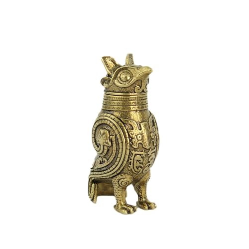 Ancient Owl ZUN Bronze Vessel Retro Style Metal Craft for Tea Table Entrance Decor Chinese Cultural Artifact Collectible