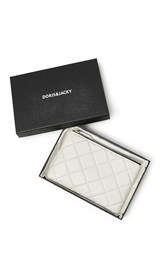 Image of DORIS&JACKY Soft Lambskin Leather Coin Purse Small Quilted RFID Blocking Top Zipper Wallet With Key Chain