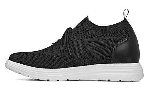 CALTO Men's Invisible Height Increasing Elevator Shoes - Black Ultra Light-Weight Lace-up Knitted Sporty Sneaker Walker - 2.8 Inches Taller - X1340 - Size 12 D(M) US3