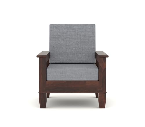Image of NATRAJ ART & CRAFT Sheesham Wooden 1 Seater Sofa for Living Room | Rosewood 1 Seater Cushion Sofa with Side Newspaper Holder for Home & Office (Walnut, 1 Seater)