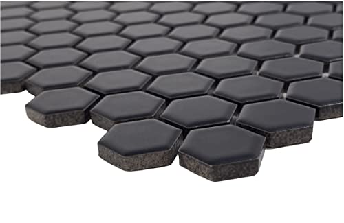 Hexagon 1 Inch Black Matte Porcelain Mosaic Tile For Bathroom Floors And Walls, Kitchen Backsplashes, Pool Tile ((10 Sheets/Case)) #TOP1