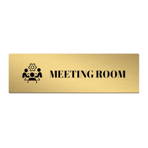 Image of Brushed Silver PVC Office Sign with Double-Sided Tape | Durable 10x3 Inch Signage for Clinics, Malls, Gyms & Hospitals - Available in Silver & Gold (Brushed Gold, Meeting Room)