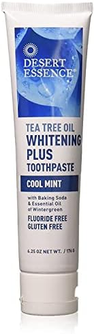 Desert Essence Natural Tea Tree Oil Whitening Plus Toothpaste - Cool Mint - 6.25 Oz - Antiseptic Tea Tree Oil - Zinc Citrate - Baking Soda - Freshens Breath - Reduced Plaque - Fluoride & Gluten Free
