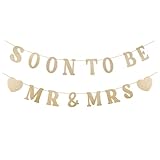 SerpizePaty Soon To Be Mr & Mrs Sign Banner For Bridal Shower Decorations, Pre-strung Gold Glitter Wedding Shower Decorations For Home Party, Engagement Banner For Bachelorette Couples Shower
