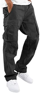 Cotton Linen Cargo Pants for Men Casual Joggers Athletic Pants Loose Fit Hiking Trousers Outdoor Wearing Pants with Pockets Black