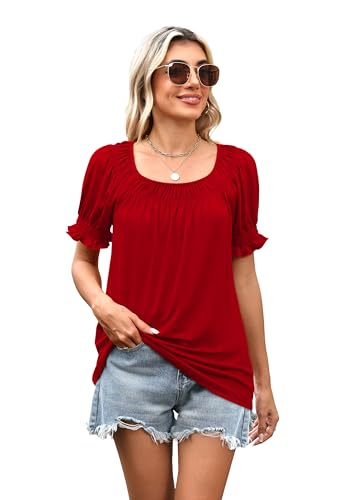 Image of WIHOLL Womens Short Sleeve Square Neck Summer Tops Dressy Casual Blouses Trendy Clothes 2026