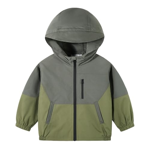Image of Volunboy Toddler Boys Windbreaker Jackets Patchwork Lightweight Zip Hoodie Outerwear Fall Spring Windproof Hooded Coat
