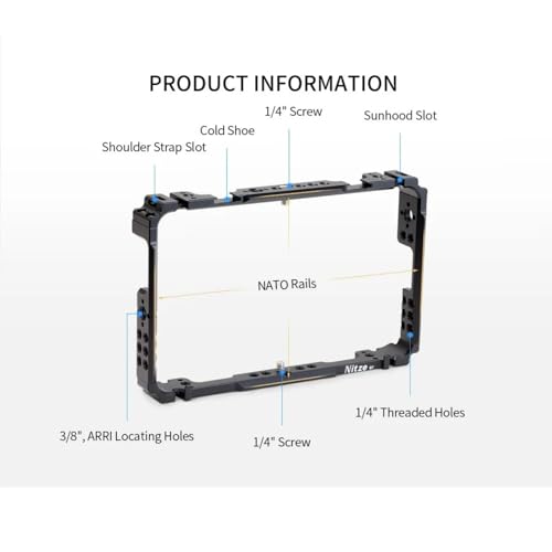 Image of Nitze Cage Built-in NATO Rail with LS7-G7 Sunhood and Cold Shoe Compatible with OSEE T7 /G7 7 inch Monitor