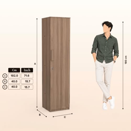 Image of COUCH CULTURE Adona Engineered Wood Wardrobe for Clothes with 1 Door | Storage Organizer | Storage Cabinet for Kitchen | Multipurpose Almirah for Bedroom, Living Room | 1 Year Warranty - Leon Teak