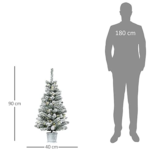 HOMCOM Albero di Natale Artificiale Innevato con 60 Luci LED Bianche e 116 Rami, Base con Vaso Rimovibile, Φ40x90cm, Verde