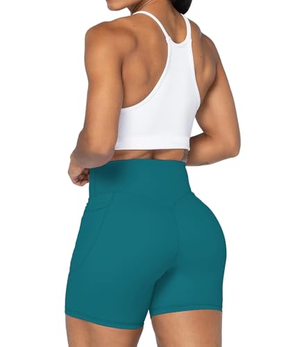 Image of Sunzel No Front Seam Biker Shorts for Women with Pockets, Yoga Workout Gym Bike Shorts with Tummy Control
