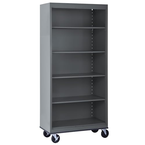 Sandusky BM40361872-02 Mobile Bookcase with Locking Wheels, 5-Tier Open Display Bookshelf for Home, Office, 18