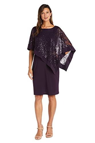 R&M Richards RM Richards Women's Navy Plus Size Sequin Lace Poncho Party Dress - Cocktail Dresses (20, Plum)