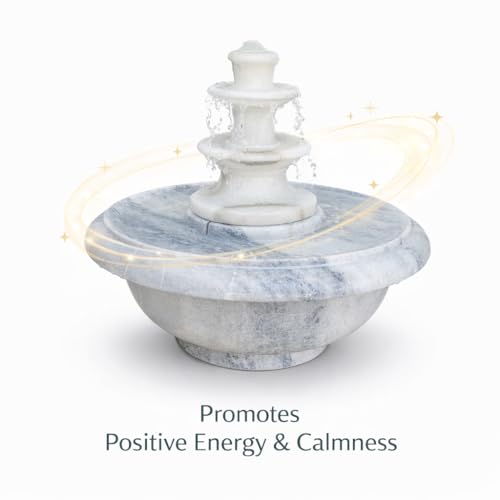 Image of RM White Marble Indoor Water Fountain 15 Inch - Luxury Tabletop Vastu Fountain with Pump for Home Office Meditation Decor | Decorative Water Feature for Living Room Calm Ambience