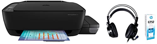 HP Ink Tank 416 WiFi Colour Printer, Scanner and Copier, High Capacity Tank(7500 Black and 8000 Colour),Low Cost per Page(10paise for B/W and 20 Paise) & H200Gs Wired Headphones & GT52 Ink Bottle Cyan