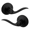 Kwikset Tustin Interior Privacy Door Handle with Lock, Door Lever For Bathroom and Bedroom, Matte Black Reversible Keyless Push Button Lock Door Lever, with Microban Protection