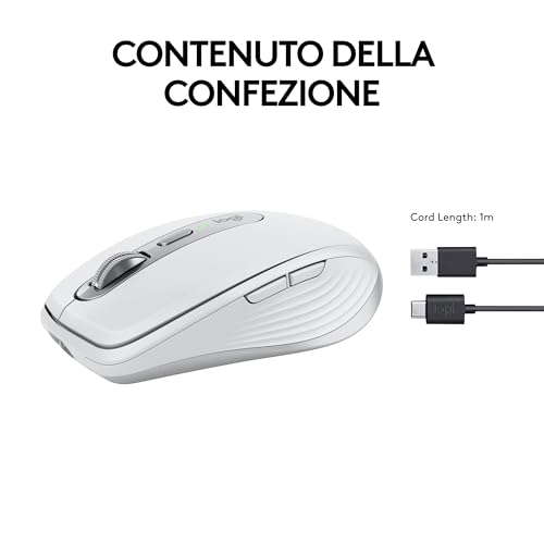 MX Anywhere 3S, Mouse Wireless Compatto, Scorrimento Veloce, Tracciamento 8K DPI, Clic Silenzioso, Pulsanti Programmabili, USB C, Bluetooth, PC Windows, Linux, Chrome, Mac - Pale Grey - Mouse gaming - Immagine 9