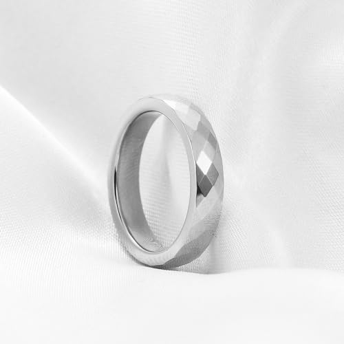 MYNENEY 4mm/6mm Tungsten Custom Engraved Band Rings Faceted Engagement Wedding Ring for Couple Comfort Fit Women Men5-12 (4mm-silver, 9) - Thumbnail 4