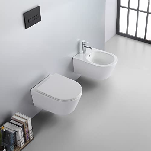 Yellowshop - Set coppia sanitari vaso rimless e bidet sospesi con coprivaso soft-close serie WOLLY