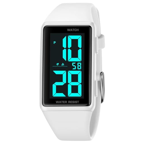 Fashion Unisex Big Numbers Rectangle Face Outdoor Sport Wrist Watch Mens Ladies Waterproof Day Date Aralm Stopwatch Digital Watch