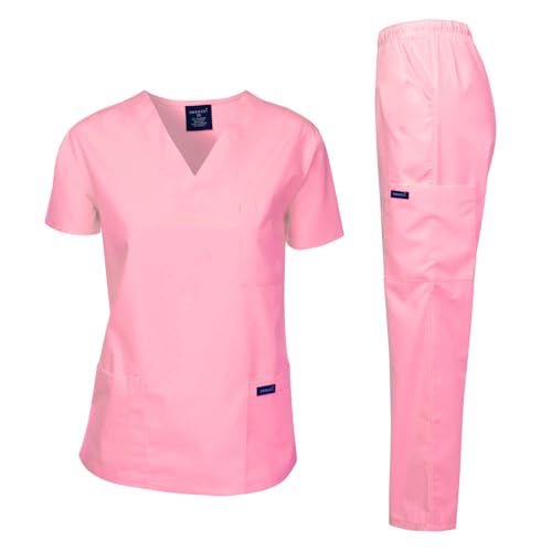 Dagacci Medical Uniform Women's Medical Scrub Set Top and Pant Powder Pink XXL