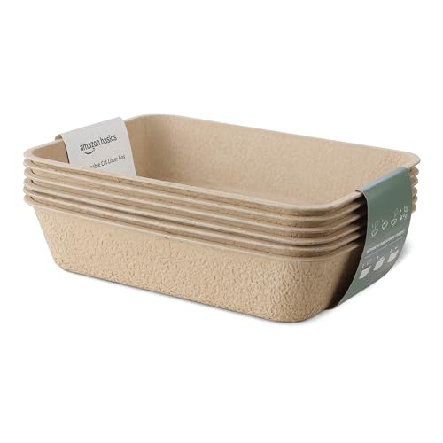 Amazon Basics Disposable Cat Litter Box, Multi-Use Travel & Home Box, 6-Pack, Large 14.4"x18.1"