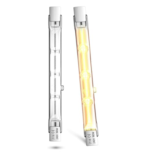 Genérico Bombilla halógena R7s 118mm, 160W Regulable, luz de Seguridad 2000LM, Blanco cálido 2700K, Reflector Lineal de tungsteno de bajo Consumo, Paquete de 2