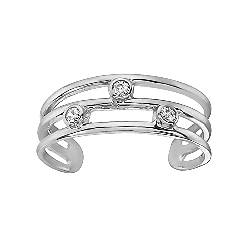 Ritastephens 10K White Gold Three Row Cz Toe Ring Body Art Adjustable