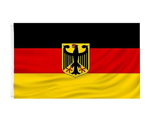 PZACHUGY Deutsche Fähnchen-Flagge, 90 x 150 cm, Deutschland-Flagge, Polyester, für den Innen- und Außenbereich, Segeltuchkopf und doppelt genäht mit zwei Messingösen