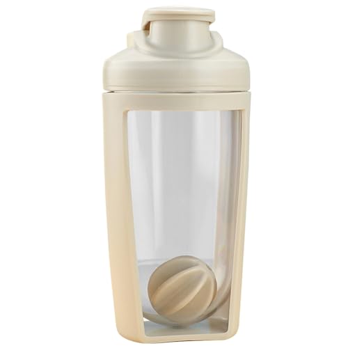 Kexpery 500ml Fitness Shaker Cup with Whisk Ball Protein Stirring Bottle Leak Proof Protein Powder Mixer Cup for Protein Mixes Supplement Shakes (Beige)